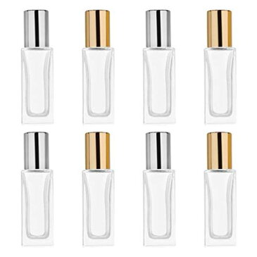 Frcolor ロールオンボトル 7ml ローラーボトル ガラス瓶 精油 香水 小分け アロマボトル 透明 詰め替え 保存容器 8本セット(金+銀)