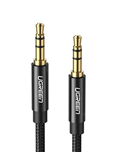 UGREEN 3.5mm ステレオミニジャック AUX ケーブル オスオス 高音質 オーディオケーブル 高耐久性ナイロン編み ヘッドホン、スピーカー、音響、車、iPhone、iPad、iPod、PCなどに対応 0.5M