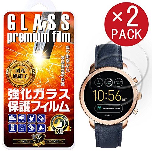 【2枚セット】【GTO】[フォッシル] Fossil Q Explorist 強化ガラス 国産旭ガラス採用 強化ガラス液晶保護フィルム ガラスフィルム 耐指紋 撥油性 表面硬度 9H 0.33mmのガラスを採用 2.5D ラウンドエッジ加工 液晶ガラスフィルム