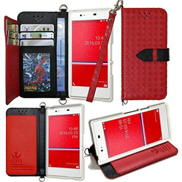 AU Qua phone KYV37 ケース 手帳型 カバー 手帳型 【GTO】お洒落な2トーンカラー オリジナルハンドストラップ付2点セット PUレザー&アンチグレアTPUケースを使用した手帳型PUレザーケース 新仕様ケースVer2 レッド