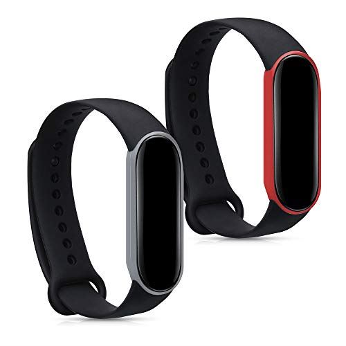 kwmobile 対応: Xiaomi Mi Smart Band 5 / Mi Band 5 交換 アームバンド - 2x シリコン フィットネストラッカー - スポーツアームバンド Large 黒色 / 赤色 / 黒色