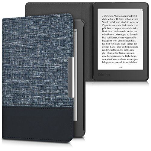 kwmobile 対応: Kobo Aura Edition 2 ケース - キャンバス 電子書籍カバー - オートスリープ reader 保護ケース 紺色 / 黒色