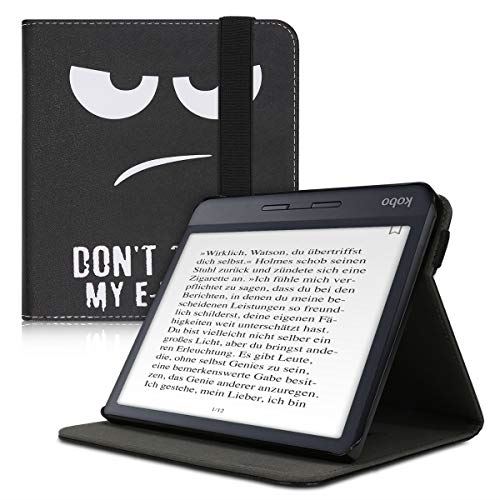 kwmobile 対応: Kobo Libra H2O ケース - バンド スタンド付き カバー - 電子書籍 保護ケース Don't touch my E-Readerデザイン 白色/黒色 Don't touch my E-Reader 02-01