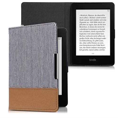 kwmobile 対応: Amazon Kindle Paperwhite ケース - キャンバス 電子書籍カバー - オートスリープ reader 保護ケース ストライプデザイン 青色/白色 (2018(第10世代)には合いません) ストライプ 04-02