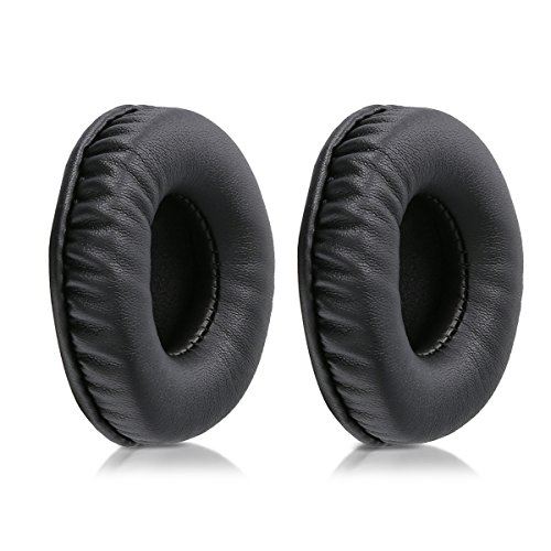 kwmobile 2x 交換 イヤーパッド対応: Sennheiser HD25 /HD 25-1 II /PC150 /PC151 /PC155 ヘッドフォン - PUレザー イヤーパッドカバー 交換用 クッション 代用 黒色