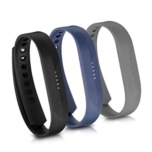 kwmobile 対応: Fitbit Flex 2 交換 アームバンド - 3x シリコン フィットネストラッカー - スポーツ 計測計 バンド Medium 黒色 / 紺色 / 灰色