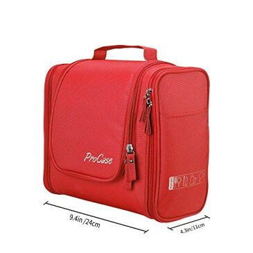 ProCase トラベル洗面用具バッグ 大容量 防水ナイロン 化粧ポーチ 吊り下げ コスメやシャンプーなどの収納 小物入れ 旅行や出張用- レッド