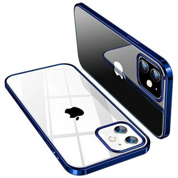 TORRAS iPhone 12 mini 用 ケース 5.4インチ 透明 青いバンパー メッキ加工 薄型 軽量 耐衝撃 ソフトTPU SGS認証 黄ばみなし レンズ保護 アイフォン12 mini 用カバー ネイビーブルー Shiny Series