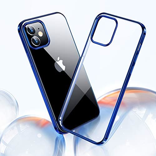 TORRAS iPhone 12 mini 用 ケース 5.4インチ 透明 青いバンパー メッキ加工 薄型 軽量 耐衝撃 ソフトTPU SGS認証 黄ばみなし レンズ保護 アイフォン12 mini 用カバー ネイビーブルー Shiny Series