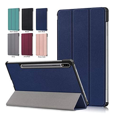 【E-COAST】Galaxy Tab S7 Plus 12.4インチ / SM-T970/SM-T975/SM-T976 専用ケース 三つ折り 超薄型 オートスリープ対応 液晶保護フィルム一枚付 (ネイビー)