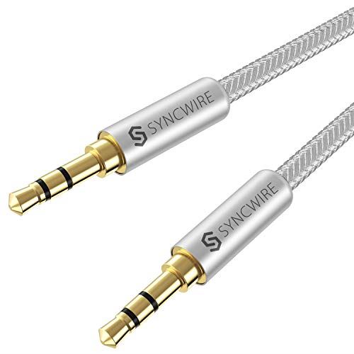 Syncwire 2m オーディオケーブル 高耐久ナイロン編み Auxケーブル 高音質 標準3.5mm ステレオミニプラグ 車/iPhone/Androidスピーカー シルバー 2M 銀