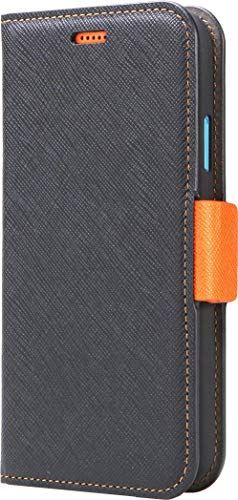 【Corallo】 iPhone 11 対応 ケース 手帳型 ストラップ 付き マグネット 式 ベルト スタンド 機能 薄型 スリム 手帳 レザー カバー カード 収納 付 スマホケース [ Apple iPhone11 アイフォン11 対応 ] NU ブラック×オレンジ