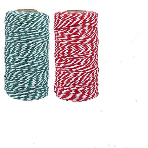 NALER綿ロープ 綿糸 手芸紐 紐 クリスマスギフト DIY ラッピング用品 プレゼント 装飾 飾り DIY 綿ひも 手作り 梱包 赤白 青白 工芸 タグ付き 2ロールセット