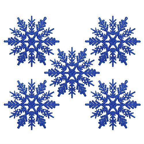 NALER 24個入れ スノーフレーク オーナメント飾り 雪の結晶 ブルー クリスマスツリー飾り キラキラ 直径約10.5cm 店舗 自宅 会社 窓 玄関 装飾