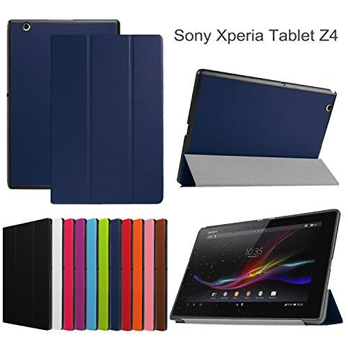 Xperia Z4 Tablet ケース docomo SO-05G/au SOT31 ケース 1.スタンド機能付き Z4 Tablet 三つ折型 超薄型 内蔵マグネット開閉式 PUレザーカバー スリープ喚起機能付け Eustak (紺色) Xperia Z4 Tablet docomo SO-05G / au SOT31