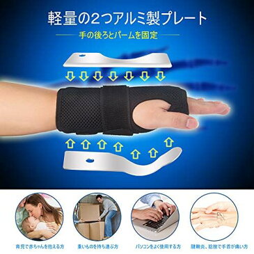 手首 サポーター 手首 固定 通気サポーター 手首保護 捻挫 手根管症候群 腱鞘炎 骨折 サポーター 軽量2つアルミ製プレート 調節可能 フリーサイズ 男女兼用【Mekarsoo】 左手