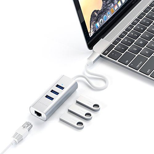 Satechi Type-C 2-in-1 LANポート付き アルミニウム 3ポートUSB 3.0ハブ (MacBook Pro, MacBook Air 2018以降, iPad Pro など対応) (シルバー)