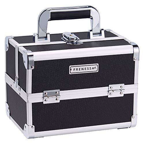 Hapilife メイクボックス 鏡付き 2段トレイ コスメボックス コスメ道具入れ 化粧箱 ネイルグッズ 化粧品入れ ネイル収納 鍵付き ブラック (黒)