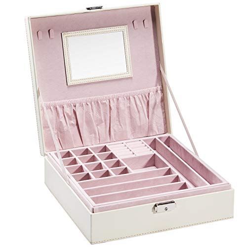 Hapilife ジュエリーボックス 大容量 引き出し ジュエリー収納 宝石箱 レザー ジュエリーケース アクセサリーボックス アクセサリー収納 鍵付き (白 2段)のサムネイル