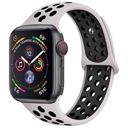 交換 apple watch バンド アップルウォッチ バンド アップルウォッチ シリコン 38MM 40MM 42MM 44MM 多空気穴通気性 Nike+ / New Apple iWatch Series 5/4/3/2/1 … (38MM/40MM (S/M), 薄いピンク+黒) …