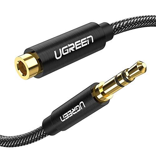 UGREEN イヤホン 延長コード ヘッドホン 3.5mm 延長 ステレオミニプラグ オーディオケーブル ナイロン編み 高音質再生 車 AUX iPhone Android スピーカー テレビ ヘッドセットなどに対応 1M