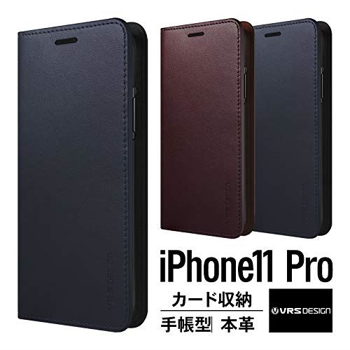 【VRS】 iPhone 11 Pro 対応 ケース 手帳型 本革 ベルト/マグネット フラップ なし ハンドメイド レザー 手帳 カバー カード 収納 付 スマホケース [ Apple iPhone11 Pro アイフォン11プロ 対応 ] Genuine Leather Diary ネイビー