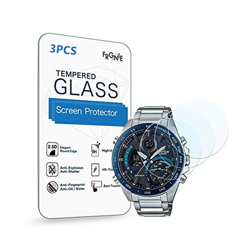(3枚入り) Frgnie for Casio ECB-900 スクリーン保護フィルム, 9H 強化 ガラス 保護フィルム 対応 Casio ECB-900YDB-1BJF Smartwatch スマート腕時計