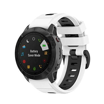 GARMIN(ガーミン) Fenix 6X GPS,Fenix 6X PRO,Fenix 6X Sapphire GPS用 バンド 交換バンド 26mm Sooyeeh QuickFit ストラップ シリコン製 柔らかい スポーツ 交換用ベルト 耐衝撃 防汗 (ホワイト+ブラック)