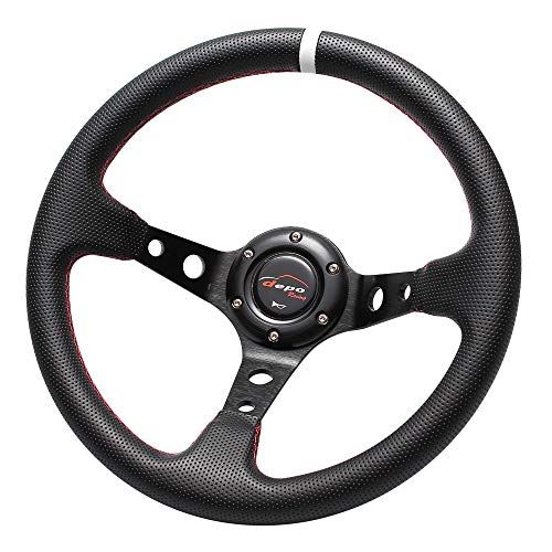 DEPORACING ステアリング 32φ ディープコーン 70mm パンチング加工PVC ホワイトクロスステッチ ホワイトトップ(D32PW)