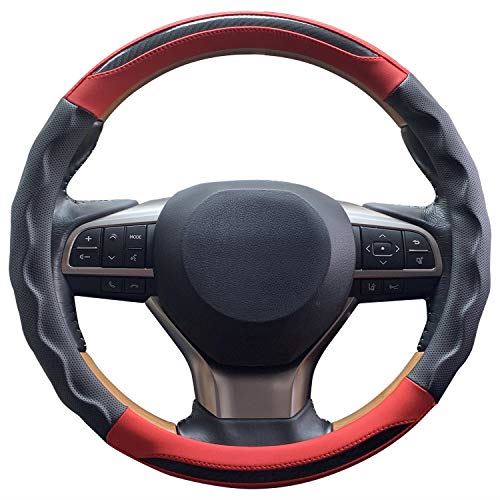 LINXAS ハンドルカバー 軽自動車 ステアリングカバー 乗用車 O型 sサイズ 3Dグリップ 四季汎用 おしゃれ 高級感 (レッド)