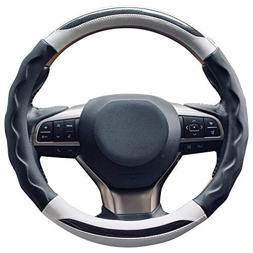 LINXAS ハンドルカバー 軽自動車 ステアリングカバー 乗用車 O型 sサイズ 3Dグリップ 四季汎用 おしゃれ 高級感 (ホワイト)