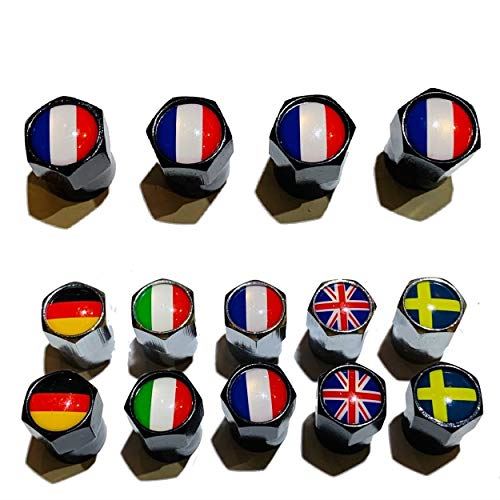 Roost アルミ製 タイヤバルブキャップ タイヤ ホイール リム エアバルブ キャップ フランス国旗 ドイツ国旗 イギリス国旗 フランス車 ドイツ車 イギリス車 プジョー シトロエン ルノー 4個 (フランス国旗 ブラック)