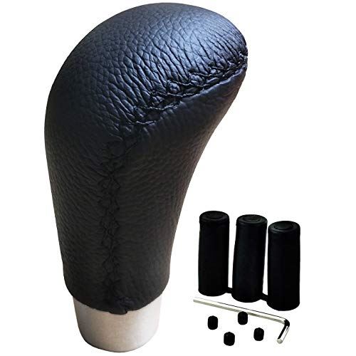 LunsomレザーシフトノブR形ギアシフトノブゼネラルオートマニュアルカー (黒ステッチ)(2)