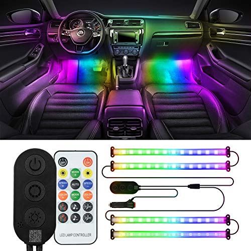 MOREFULLS 車 RGB LED テープライト イルミネーション 携帯APPコントロール 高輝度 音に反応 サウンドセンサー内蔵 全213発光モード フットランプ 足下照明 車内装飾用 防水 リモコン付き 多彩 新型 G1205-多彩