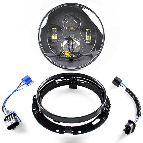 VOSICKY(ボスキー) Harleyハーレー オートバイ用 7インチ ヘッドライト ロジェクター ＆ 7インチ ブラケット Touring Softail DYNA Models （ ツーリング ソフテイル ダイナ モデル ）等 に適用 （ブラック） 付き 4灯球ブラック リングなし
