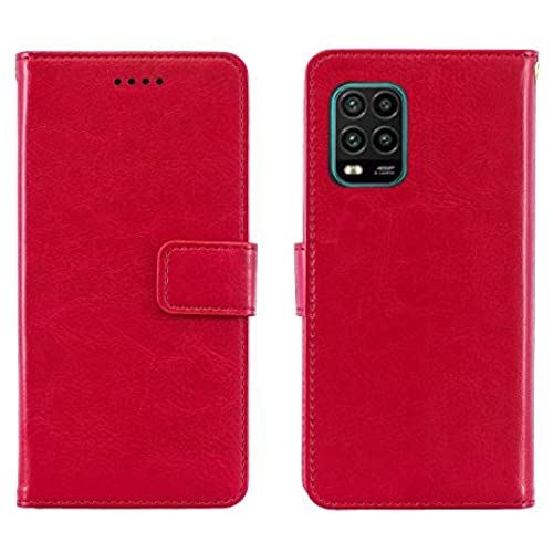 【 Judaz 】 Classic Series 手帳ケース Xiaomi Mi 10 Lite 5G / au XIG01 / Mi 10 Youth Edition 用 手帳型 ケース (レッド) 穴留め式 ストラップ付き スタンド機能 スマホケース 横開き PU革 カード入れ 財布型 カバー シャオミ Mi10Lite 5G 典雅 赤色