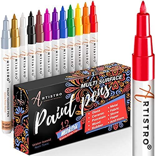 (extra-fine acrylic) - Paint pens for Rock Painting Stone Ceramic Glass. Set of 12 Vibrant Colours. (Extra-fine Acrylic)