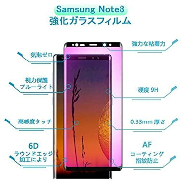 GalaxyNote8 ガラスフィルム ブルーライト Note8 フィルム SC-01K ギャラクシーノート8 フィルム SCV37 強化ガラス ノート8 液晶 全面 保護フィルム 【干渉しない/貼り付け簡単/気泡ゼロ/高透過率】【1枚セット】 Galaxy Note8 ブルーライト-1枚セット