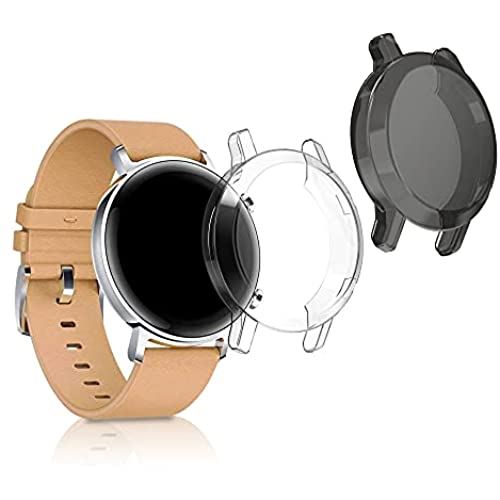 kwmobile 対応: Huawei Watch GT2 (42mm) 用 2x プロテクター ケース - TPU シリコン製 ボディ カバー セット ファーウェイ ウォッチ 黒色 / 透明