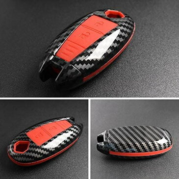 Ontto スズキ スマート キーケース キーカバー キーホルダー 汚れ、傷防止 オシャレ カーボン柄 リモコン用 鍵を保護 Suzuki SX-4 S-CROSS イグニス エスクード スイフト バレーノ 等に適用 ABSプラスティック製 レッド