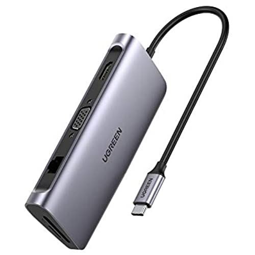 UGREEN 9 in 1 USB C nu HDMI 4K VGA SD/TF J[h[_[ USB 3.0 nu 3|[g MKrbgC[Tlbg LANA_v^[ 100W USB-C PD}[d Type C HUBϊA_v^[ USB ...