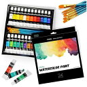 水彩絵の具 24色 6本ペイントブラシ付き Ohuhu 透明水彩絵具 12ml 水彩風 チューブ スケッチ 水彩画 風景画 透明 鮮やか にじみ ぼかし かすれ...