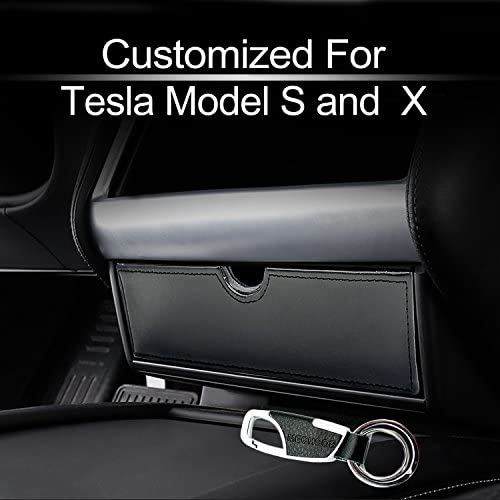 カーセンターコンソールフィット Tesla Cubby引き出し収納ボックス メガネボックス テスラモデルXモデルS対応 取り外し可能なレイヤー付き ブラック 木製&レザー アップグレードされたレイヤーデザイン ブラック、取り外し可能な層付き。