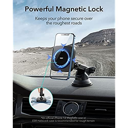 ESR マグネット 車載 ワイヤレス充電 ホルダー 7.5W入力 磁気吸着と位置調節 HaloLock 吸着式 iPhone 12/12 Pro/12 mini/12 Pro Max用