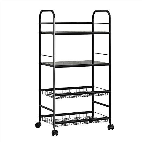 AKOZLIN レンジ台 4段 キッチンワゴン キャスター付き レンジラック レンジボード スマートラック 家電や器具収納 スライド棚 収納 ワゴン ダイニング 収納 手入れしやすい天板 組立品 コンパクト 省スペース ブラック 幅51×奥32×高さ99cmのサムネイル