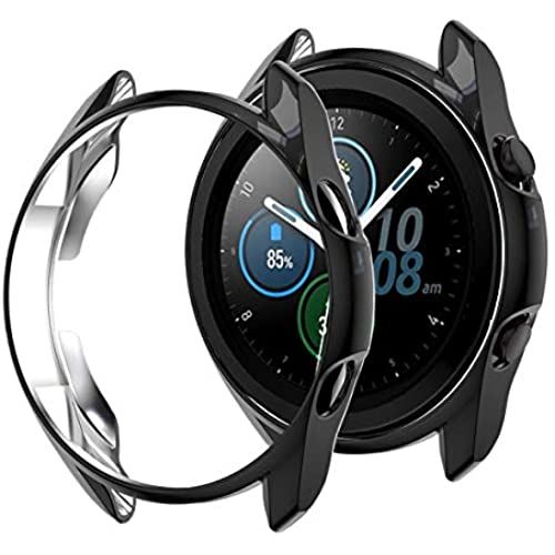 Samsung Galaxy Watch 3 45mm ケース ソフトケース【ELMK】全面保護 耐衝撃 柔らかい メッキ 脱着簡単 TPU ウオッチ 保護ケース 超薄型 カバー Galaxy Watch 3 45mm バンパー 対応(ブラック)