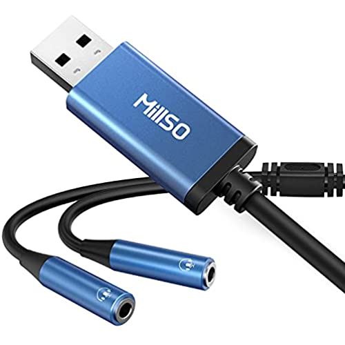 USB オーディオ変換アダプタ MillSO usb イヤホンジャック 変換 (USBポート-4極 3.5mmミニジャック×2) ..