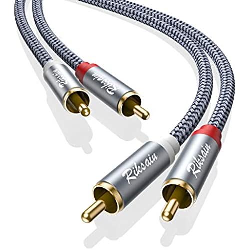 RCA ケーブル RIKSOIN 2RCA-2RCA (赤/白) オス-オス RCAピンプラグ RCAオーディオケーブル 高耐久ナイロン編み HDTV、ホームシアター、スピーカー、アンプ、CDプレーヤ、ゲーム機等に適用 (2.4? グレー)