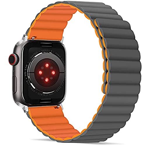 Tasikar コンパチブル Apple Watch バンド 44mm 42mm、アップルウォッチ バンドと互換性のあるスポーツバンド、強力な磁気クラスプ付きシリコン交換ストラップ【両面ウェアラブル】Apple Watchシリーズ6 / 5 ... オレンジグレー