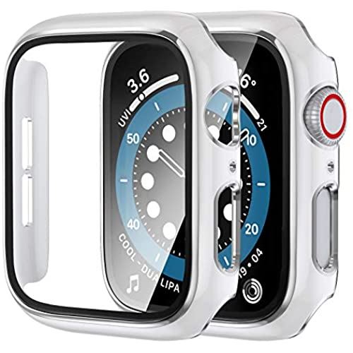 【2枚】Yoarmyt watch ケース 44mm 強化ガラス画面カバー PC series6/SE/5/4対応 白+シルバー 【2枚】Yoarmyt watch ケース 44mm 強化ガラス画面カバー PC series6/SE/5/4対応 白+シルバー